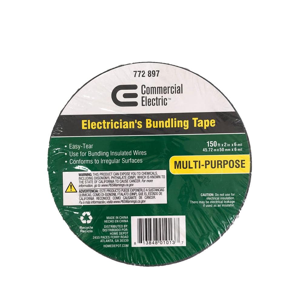 Commercial Electric 2 in. x 150 ft. Vinyl Bundling Electrical Tape Gray ...