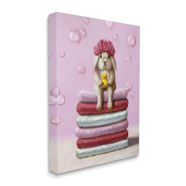 Stupell Industries "Cute Baby Rabbit on Bath Towels Soap Bubbles" by Lucia Heffernan Unframed Animal Canvas Wall Art Print 16 in. x 20 in.