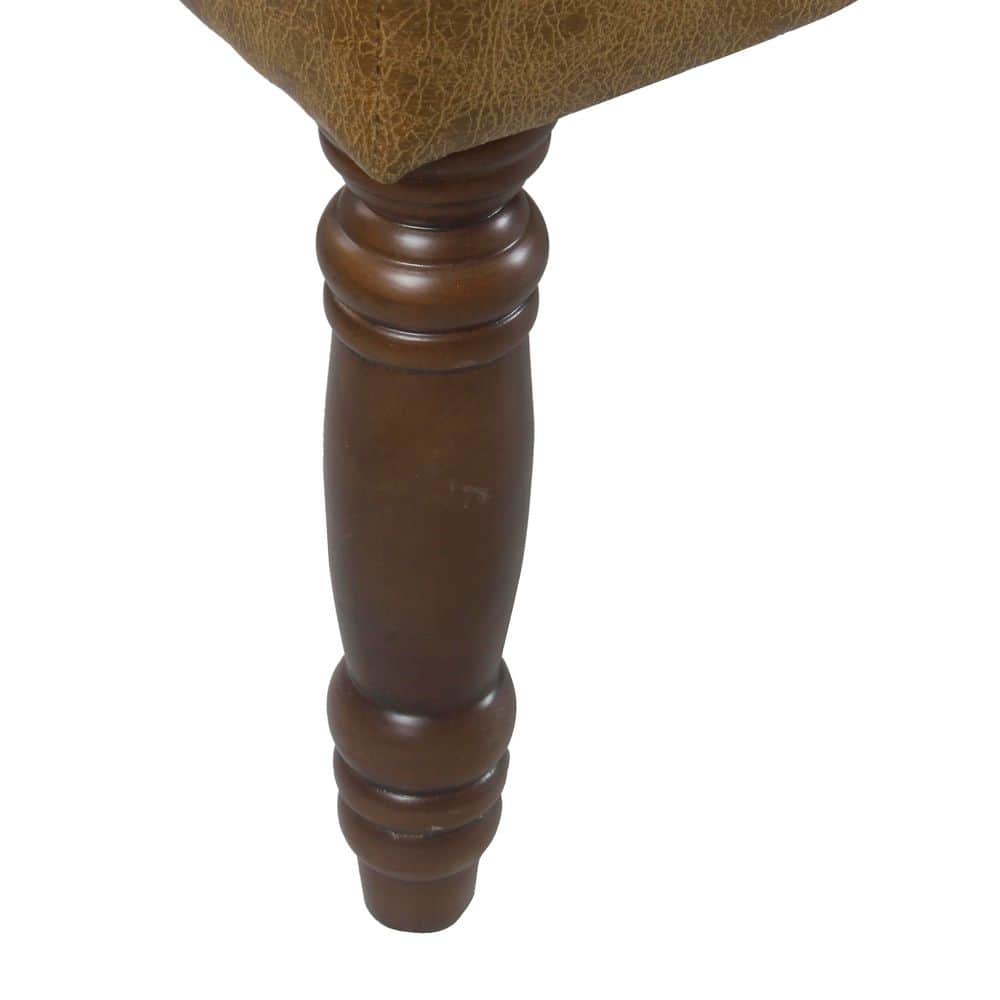 Light Brown Tufted Faux Leather Upholstered Bench
