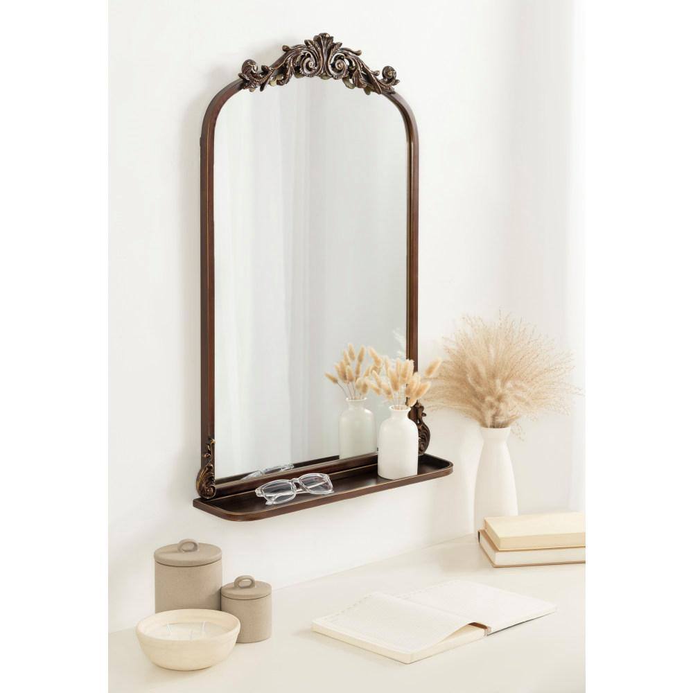 Arendahl Bronze Arch Mirror with Ornate Shelf, 21 x 32