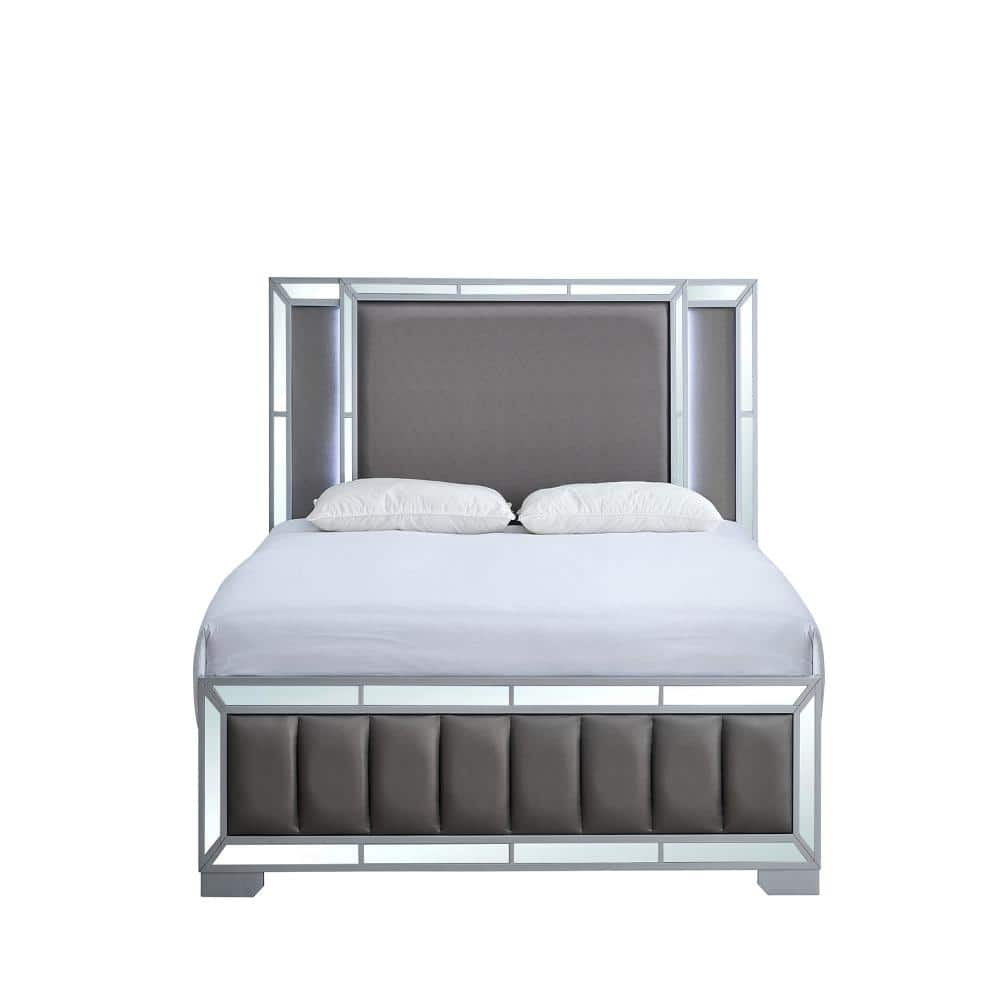 Murry Silver Wood Frame Queen Panel Bed with LED Lighted Headboard price history on PriceWatchPro