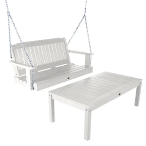 4 ft. Lehigh White Plastic Porch Swing and Coffee Table