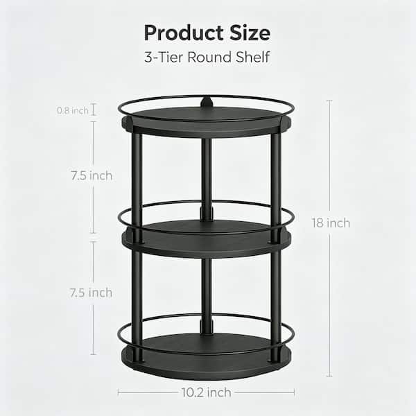 Numhew 3-Tier Lazy Susan Organizer, Black Rotating Spice Rack