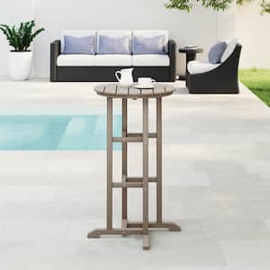 Laguna 24 in. Round Pub Height HDPE Plastic Dining Outdoor Bar Bistro Table in Weathered Wood