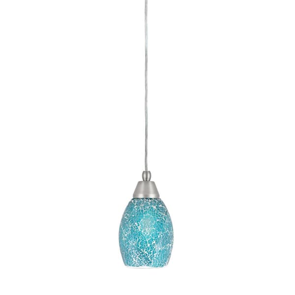 Unbranded Bryson 6 in. 1-Light Brushed Nickel Cord Pendant Light with 5 in. Turquoise Fusion Glass Shade, no bulb included