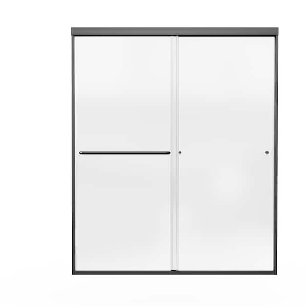Lonni 56 in. 60 in. W x 72 in. H Sliding Semi Frameless Traditional Shower Door Matte Black Finish 1/4 in. (6 mm) Clear Glass