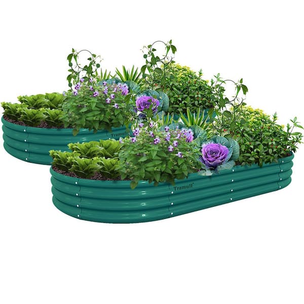 Unbranded 72 in. x 36 in. x 12 in. Green Oval Metal Outdoor Raised Garden Bed with Bottomless (2-Pack)