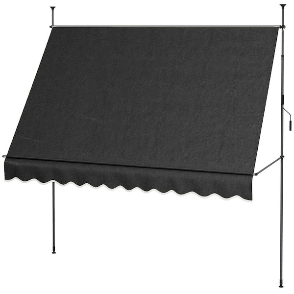 Sudzendf Black 9.84 ft. x 3.94 ft. Patio Awning Sun Shade Shelter with Support Pole Stand and UV Resistant Fabric