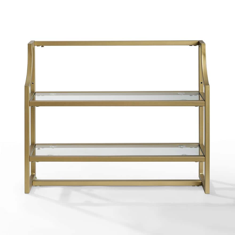 Soft Gold Sculptured Steel and Glass 28" Wall Shelf