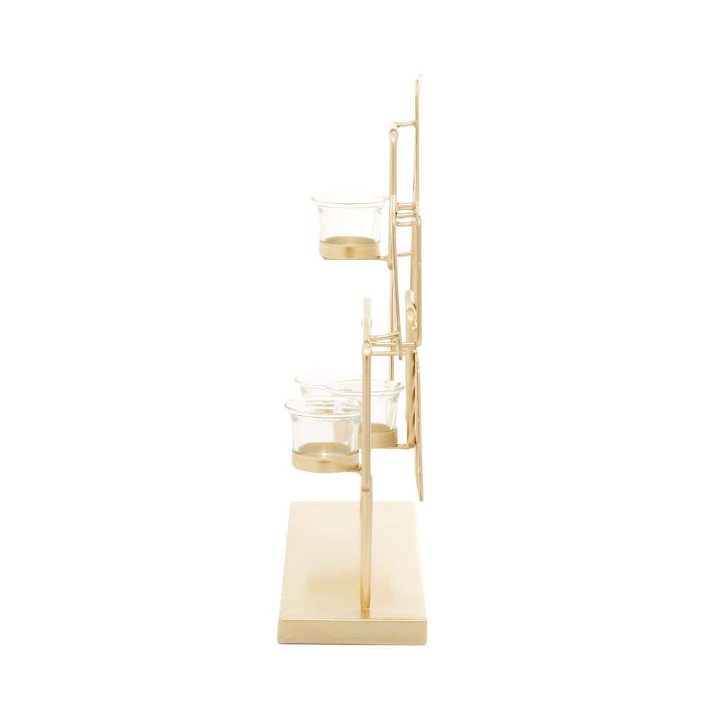Gold Metal and Glass Contemporary Candelabra with Striped Squares