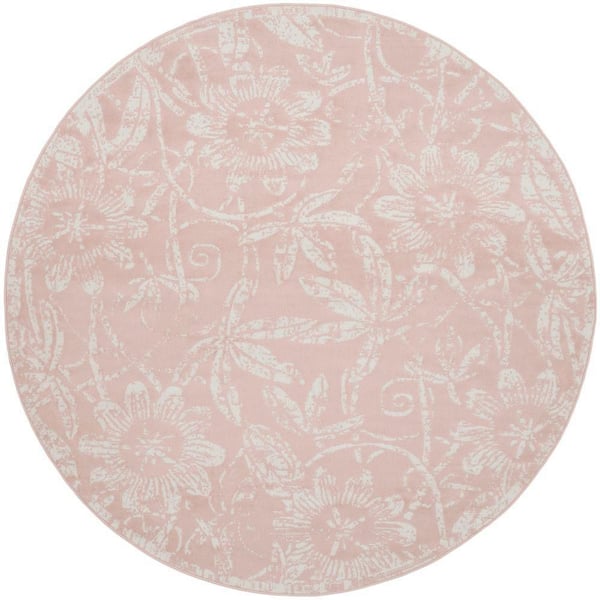 Whimsicle Pink 5 ft. x 5 ft. Floral Contemporary Round Area Rug