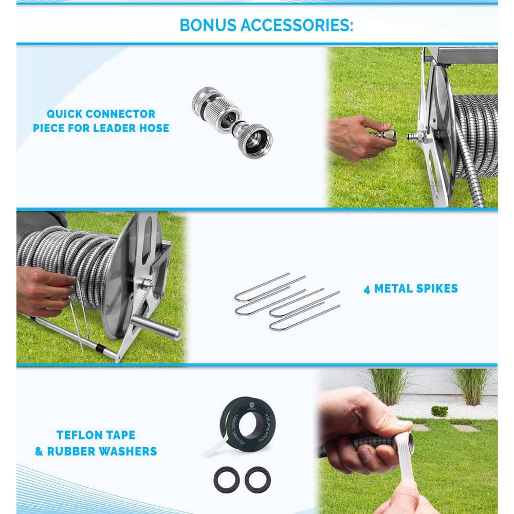 Heavy-Duty Stainless Steel Wall-Mount Hose Reel with 100FT Hose