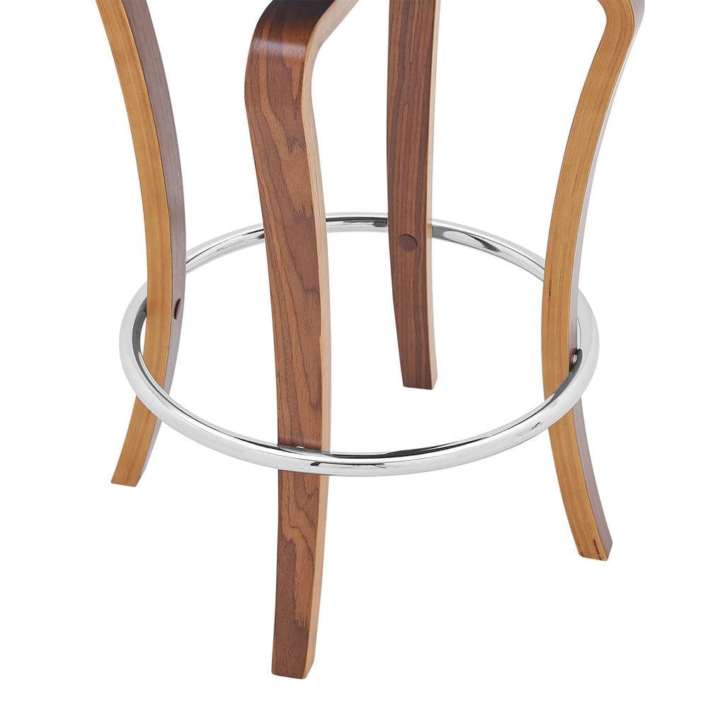 Grady 30" Gray Faux Leather & Walnut Wood Contemporary Swivel Bar Stool