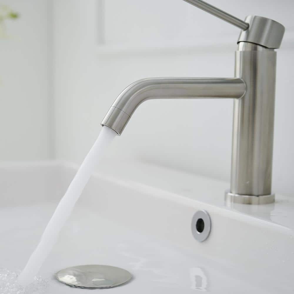 Brushed Nickel Single-Handle Bathroom Faucet with Pop-Up Drain