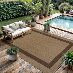 Sunshine Border Brown 8 ft. x 10 ft. Indoor Outdoor Area Rug