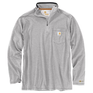 Men's Large Heather Gray Cotton/Polyester Force Relaxed Fit Midweight Long Sleeve Quarter Zip T-Shirt