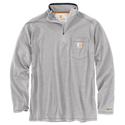 Men's 4 X-Large Heather Gray Cotton/Polyester Force Relaxed Fit Midweight Long Sleeve Quarter Zip T-Shirt