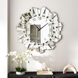 THKSHOUZ Modern Silver 23.6 in. W x 23.6 in. H Round Glass Wall
