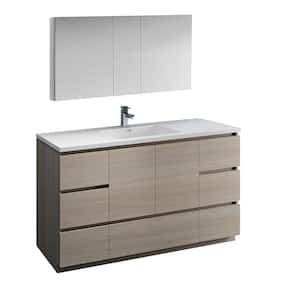 Lazzaro 60 in. Modern Bathroom Vanity in Gray Wood with Vanity Top in White with White Basin and Medicine Cabinet