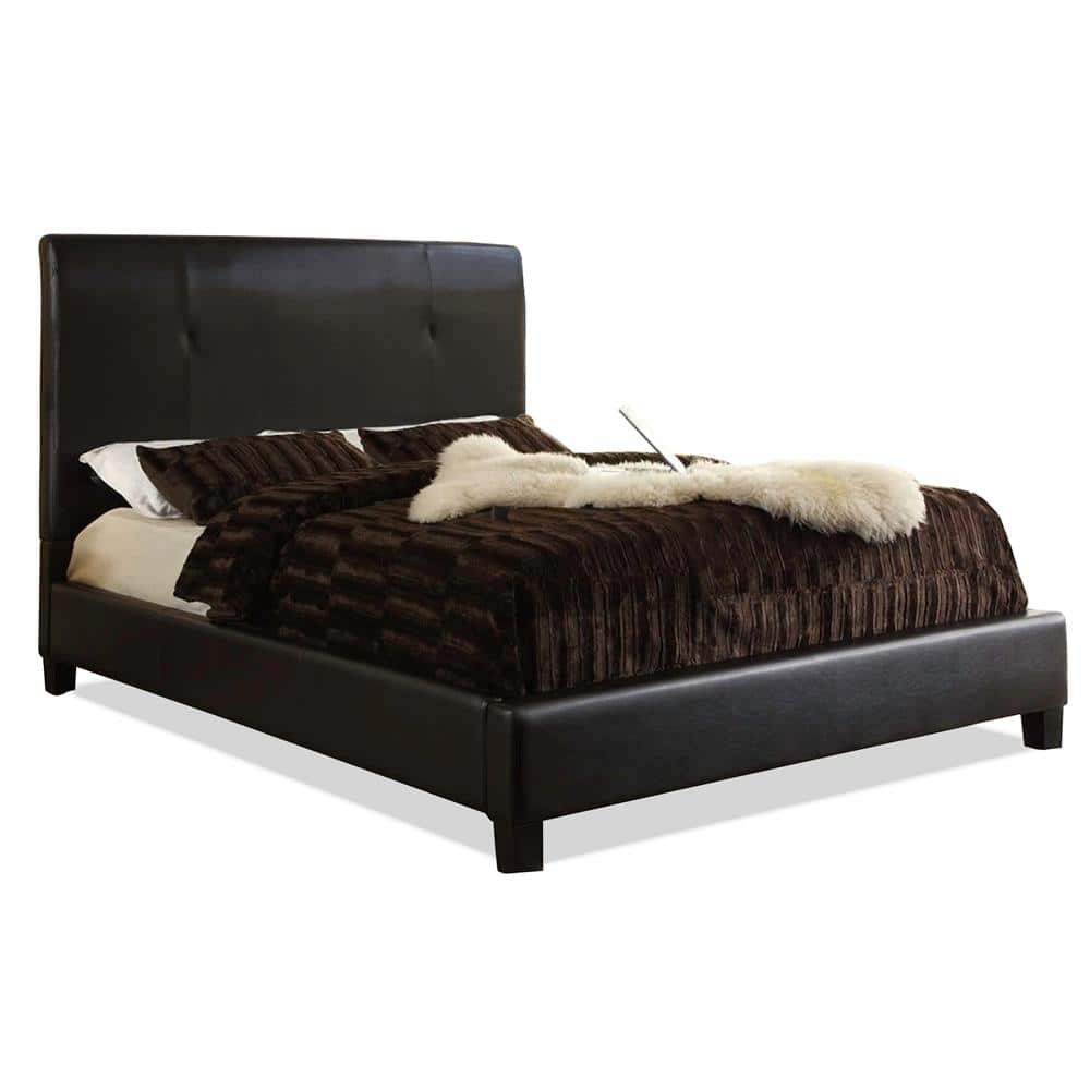Cambridge Dark Brown Faux Leather Queen Bed with Tufted Headboard