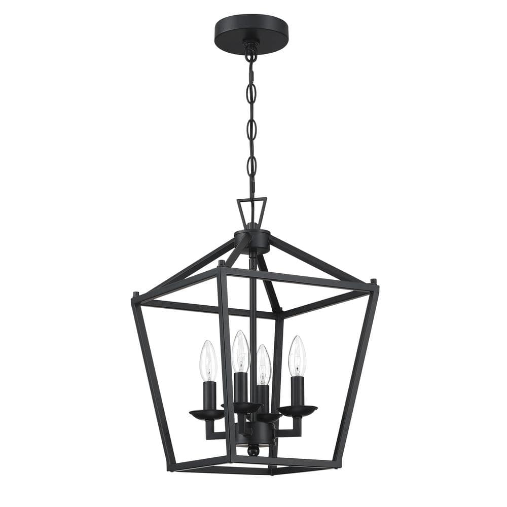 12 in. W 4-Lights Farmhouse Chandelier Black Pendant -Light Fixture With Metal Cage price history on PriceWatchPro