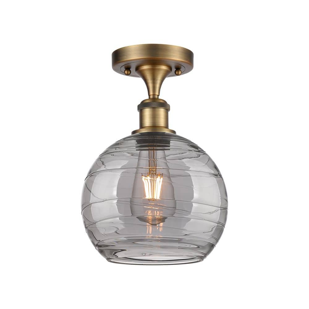 Athens Deco Swirl 8 in. 1-Light Brushed Brass Industrial Semi-Flush Mount with Smoked Glass Shade price history on PriceWatchPro
