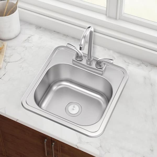 Pro 15 in. Drop-In Single Bowl 20-Gauge Stainless Steel Kitchen Sink with Faucet