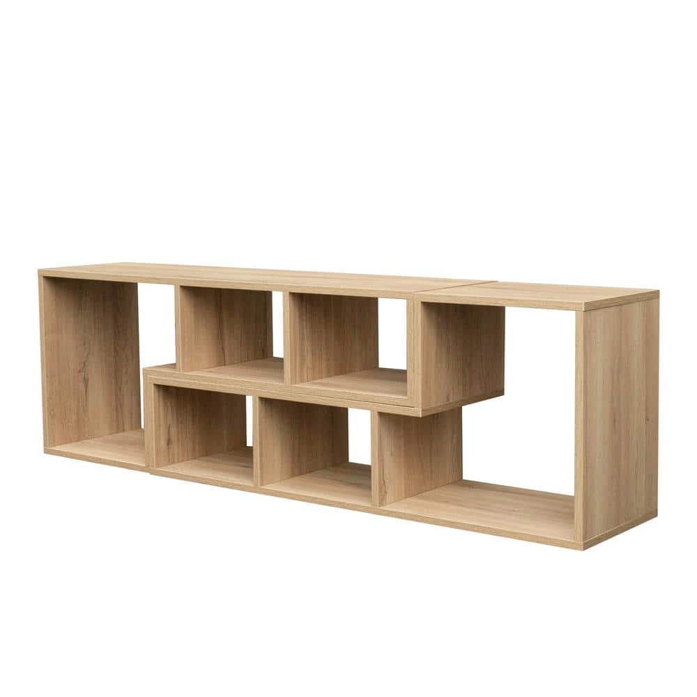 55 in. Ivory Double L-Shaped TV Stand Display Shelf Bookcase for Home ...