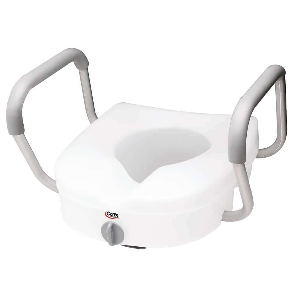 Carex EZ Lock Raised Toilet Seat with Handles  Adjustable and Removable Padded Arms  Adds 5 Inches to Toilet