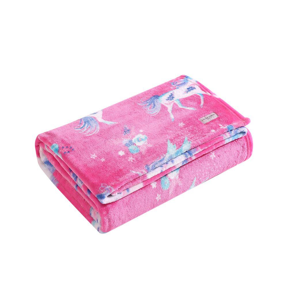 Laura Ashley Unicorn Utopia 1Piece Ultra Soft Plush Fleece Pink 50x60 Throw Blanket