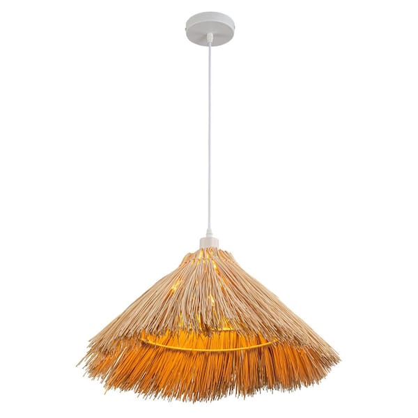C Cattleya 60 -Watt 1-Light White Hand-woven Rattan Pendant Light, No Bulbs Included