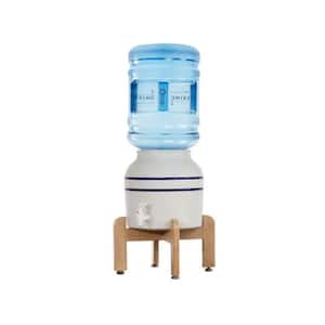 Ceramic Tabletop Water Dispenser in White with Wooden Stand