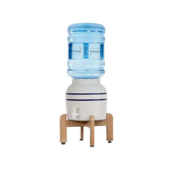 Lukvuzo Ceramic Tabletop Water Dispenser in White with Wooden Stand