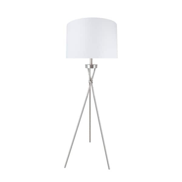 Aspen Creative Corporation 59 in. Satin Nickel Tripod Floor Lamp with White Lamp Shade