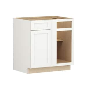 Shaker Full Overlay 33 in. W x 24 in. D x 34.5 in. H Plywood Assembled Blind Corner Base Kitchen Cabinet in Linen White