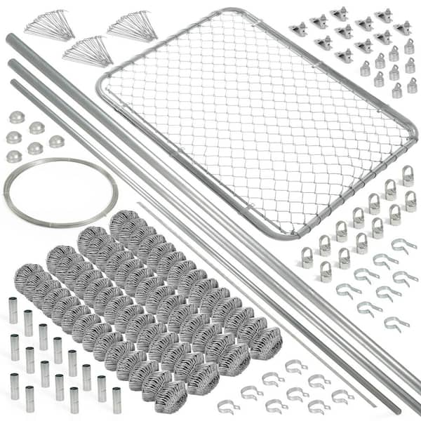 Silver Galvanized 5  ft. x 204  ft. Metal 11.5-Gauge Chain Link Fence-Complete Kit