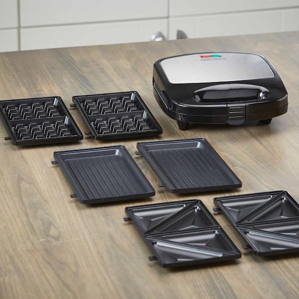 3-in-1 Black Morning Meal Station Waffle Maker and Grill in 2023