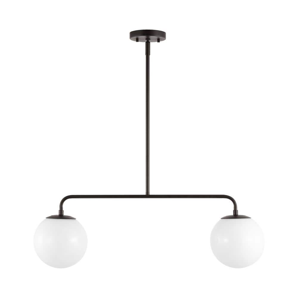 Conyer Matte Black Extendable Pendant with White Globe Shades