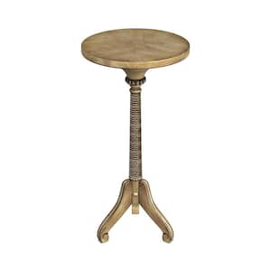 Florence 12 in. Antique Beige Round Wood Pedestal Table 24 in. H x 12 in. W x 12 in. D