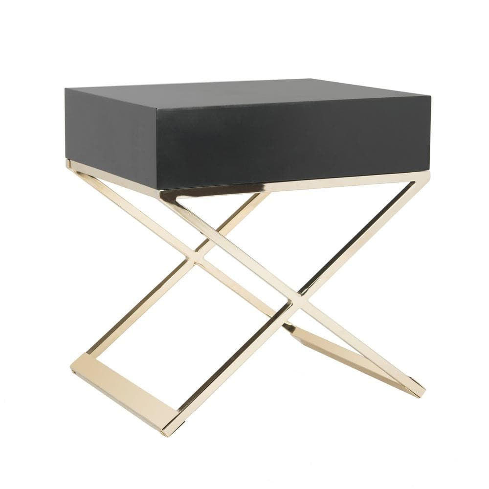 Transitional Black Wood & Metal End Table with Storage