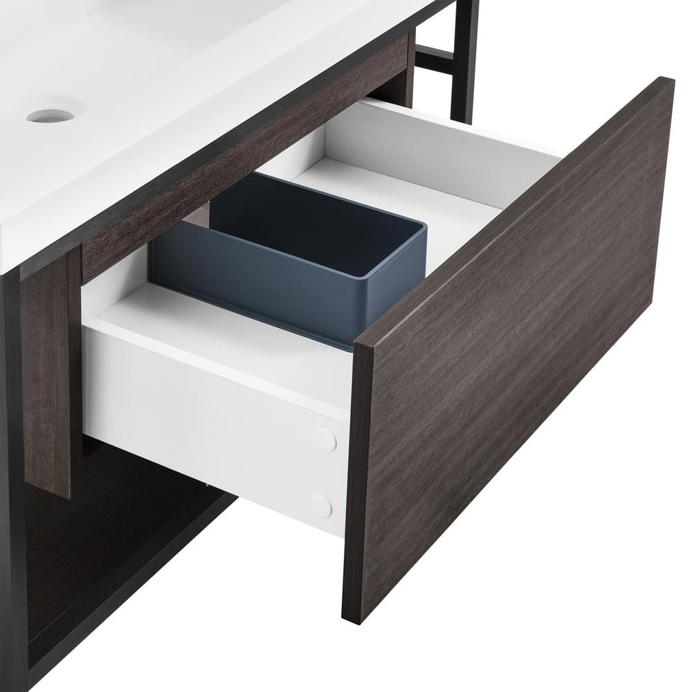 Claire 30" Black Ceramic Wall-Hung Vanity with Open Shelf