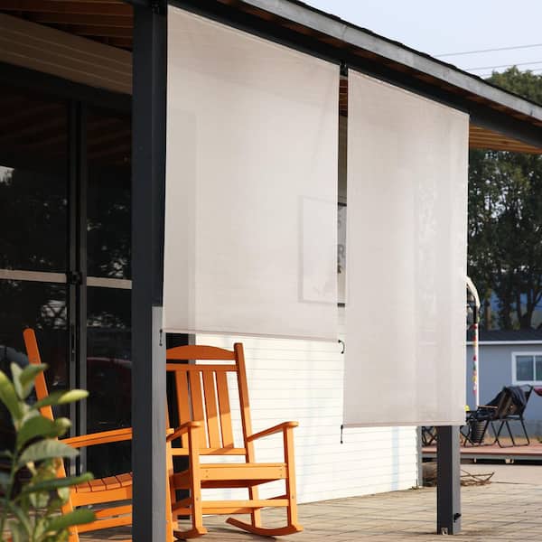 8 ft. x 8 ft. Beige Solar Fabric Roller Shades with Hand Crank, 95% UV Blocking
