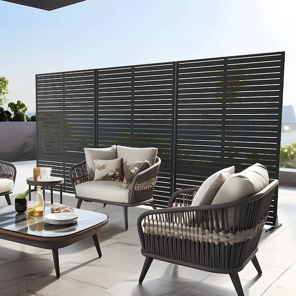 72 in. H x 47 in. W Galvanized Metal Wall Sculptures Outdoor Privacy Screens Garden Fence Louvered in Black