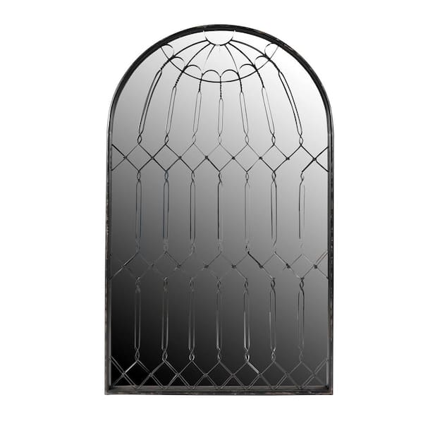 Storied Home 36 in. x 59 in. Farmhouse Arched Framed Decorative Mirror with Iron Cage Design