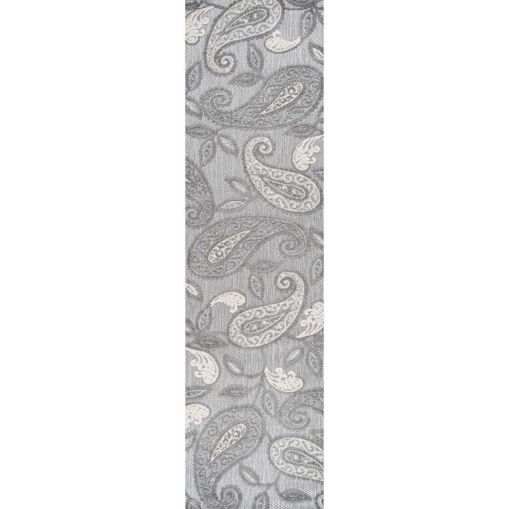 Boho Paisley Light Gray/Ivory 2x10 Indoor/Outdoor Runner Rug