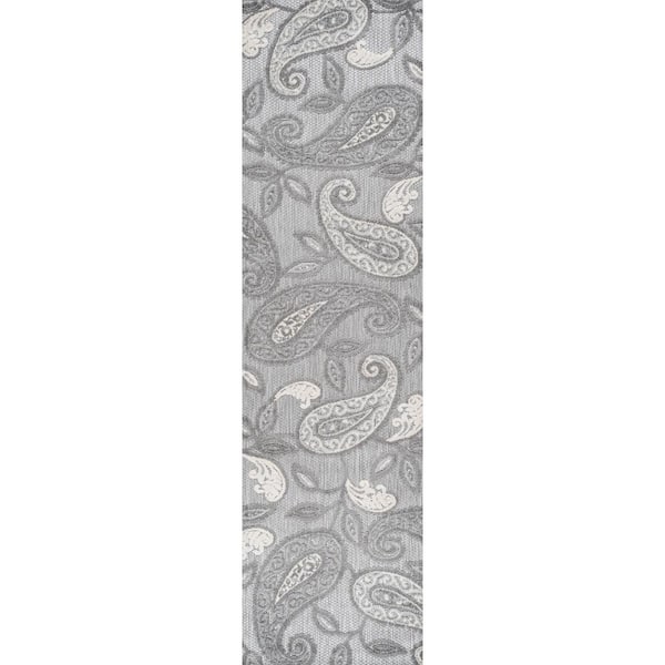 Julien Paisley High-Low Light Gray/Ivory 2 ft. x 10 ft. Indoor/Outdoor Runner Rug