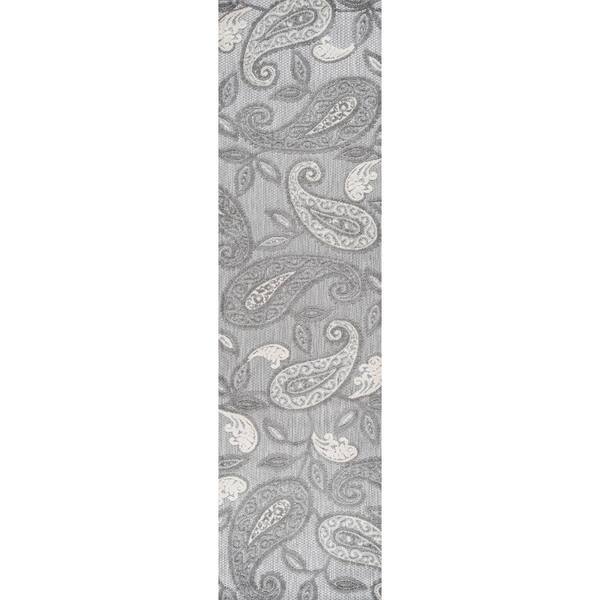Julien Paisley High-Low Light Gray/Ivory 2 ft. x 10 ft. Indoor/Outdoor Runner Rug