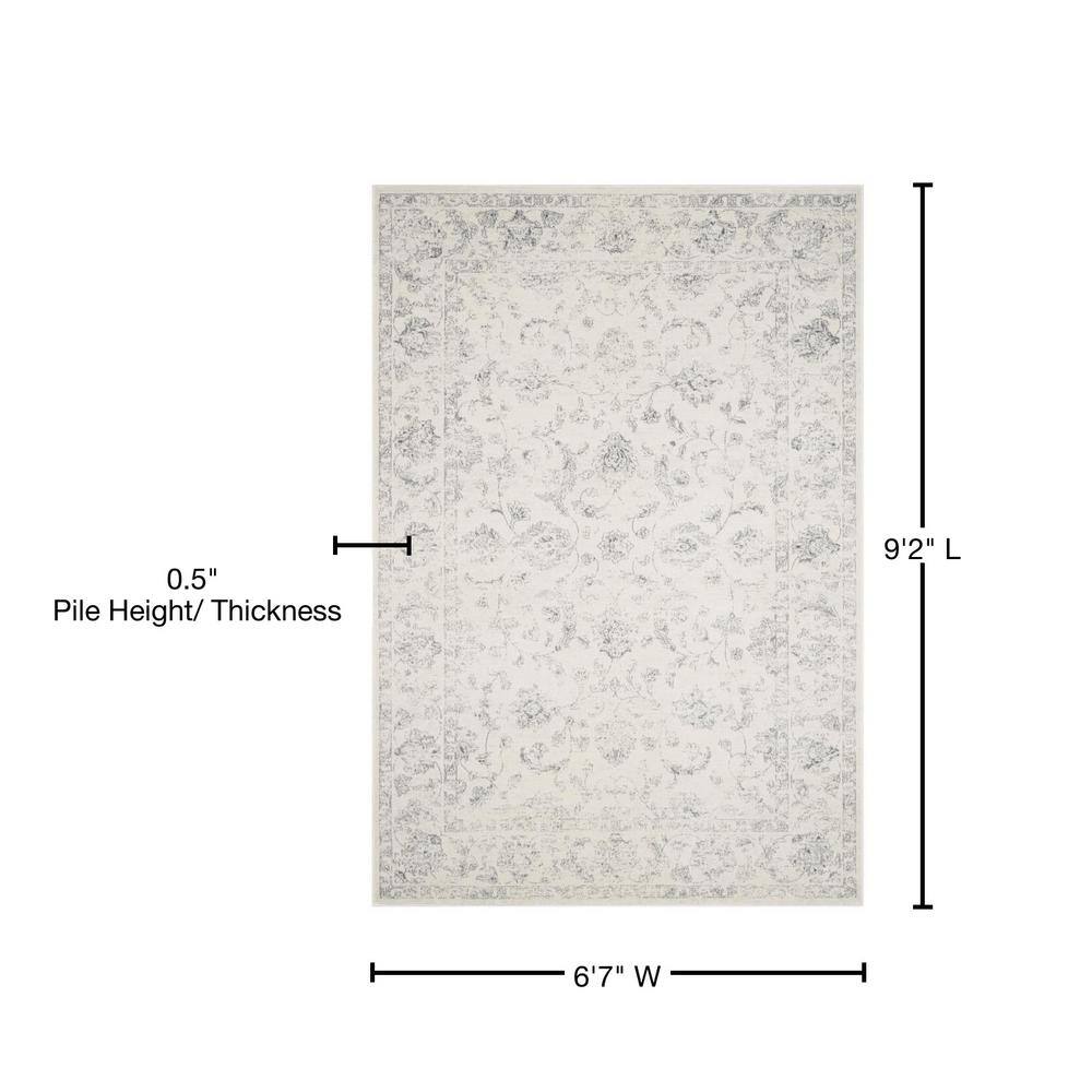 Elegant Cream & Grey Synthetic Rectangular Rug, 6'7" X 9'2"