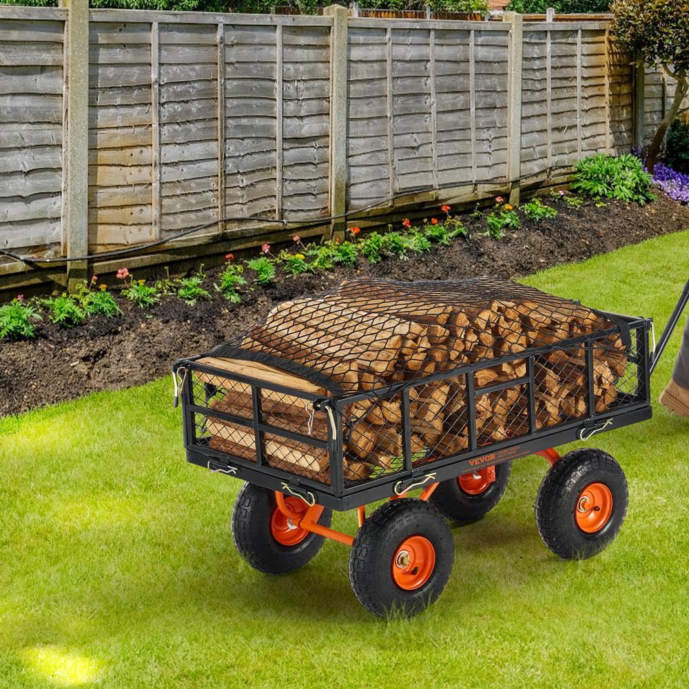 Heavy Duty Black and Orange Steel Garden Dump Cart with Adjustable Handle