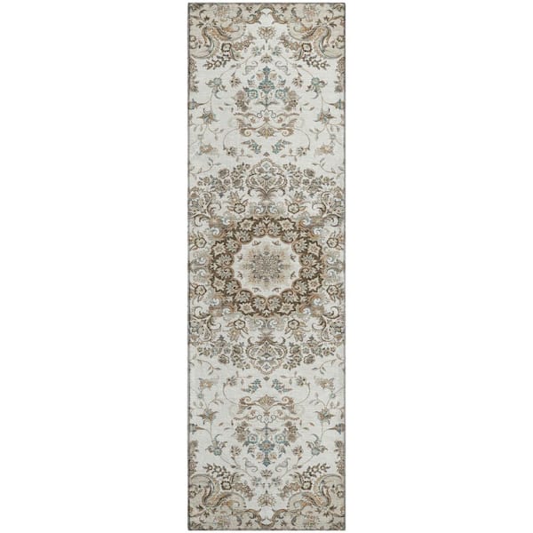 Mayfield Premium Machine Washable Abstract AMF2495 Ivory 2 ft. x 7 ft. Runner Rug